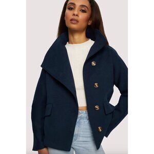 NOIZE Elettra Short Length Vegan Wool Coat Navy Womens Size Large